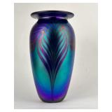Eickholt Iridescent Pulled Feather Art Glass Vase