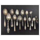 Lot of 14 Sterling Silver Spoons Various Size