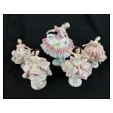 5 Dancing Dresden Pink &White Porcelain Ballerinas