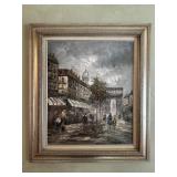 Oil on Canvas European Street Scene Signed
