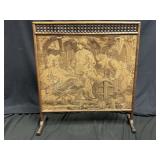 Oak Spindle & Tapestry Fireplace Mantel Screen