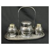 Unique 4pc German Condiment Set Metal Over Ceramic