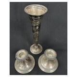 Sterling Silver  Vase & Pair of Candlesticks