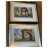 Pr. of Italian Handcolored Piranesi Lithos Framed