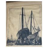 Listed Artist  H Sternberg Signed Etching Shipyard