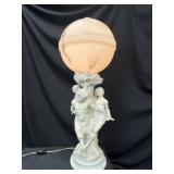 Rare Carved Marble Alabaster Sculptural Globe Lamp
