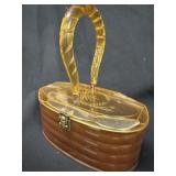 1950s Amber Lucite Oval Vintage Box Bag Purse