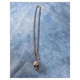 STERLING SILVER SKULL PENDANT & NECKLACE 30G