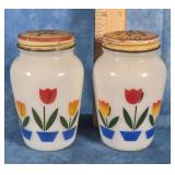 TWO FIRE-KING 'TULIP' PATTERN PEPPER SHAKERS