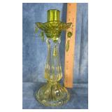 VTG. GREEN GLASS MANTLE CANDLE HOLDER