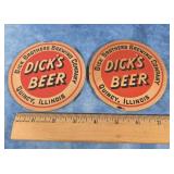 TWO DICK'S BROS. BREWING CO. CARDBOARD COASTERS