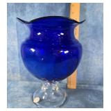 9.5' COBALT BLUE AND CLEAR GLASS VASE