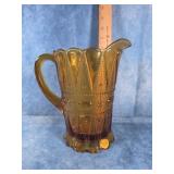 KEMPLE GLASS AMBER WATER PITCHER LACY DEWDROP