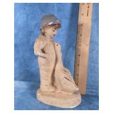 VINTAGE CHALKWARE FIGURINE BOY WITH GOOSE 8'