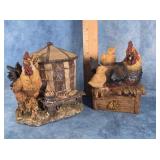 TWO RESIN ROOSTER FIGURINES