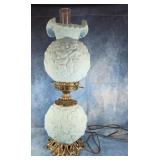 VINTAGE SATIN BLUE FENTON POPPY LAMP 22.5' TALL