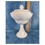 INDIANA HARVEST MILK GLASS LIDDED COMPOTE