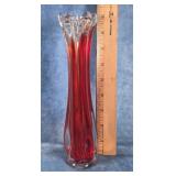 MID-CENTURY MODERN RED & CLEAR GLASS SWUNG VASE