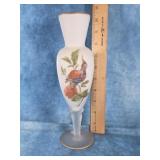 HAND-PAINTED SATIN GLASS FOOTED VASE 10' TALL