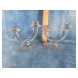 2 FOSTORIA DOUBLE TAPER ETCHED CANDLESTICK HOLDER
