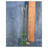 ETCHED GREEN GLASS FOOTED VASE 7'