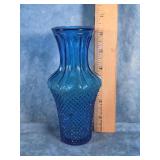 DIAMOND POINT BLUE GLASS BUD VASE 6'