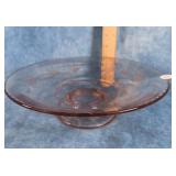 ETCHED FLORAL PINK DEPRESSION GLASS CONSOLE BOWL