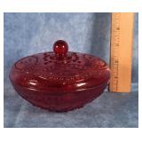 RUBY RED GLASS COVERED CANDY DISH