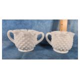 FENTON HOBNAIL MILK GLASS CREAMER AND SUGAR