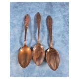 THREE COPPER SOUVENIR SPOONS