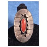 NATIVE AMERICAN STERLING SILVER RED CORAL RING
