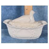 QUAIL ON A NEST MILK GLASS COVERED DISH