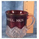 VTG. RUBY RED STAINED SOUVENIR PRESSED GLASS MUG