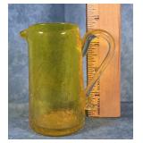 VTG. YELLOW CRACKLE GLASS PITCHER