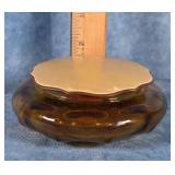 AMBER GLASS W CELLULOID LID DRESSER BOX