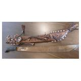 VTG. MACHETE W TOOLED LEATHER BELT SHEATH