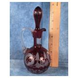 ANTIQUE EGERMAN BOHEMIAN RUBY CUT TO CLEAR CRUET