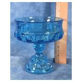 INDIANA GLASS BLUE THUMBPRINT KINGS CROWN DISH