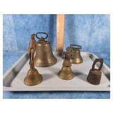 BRASS AND CAST IRON BELLS BOX LOT
