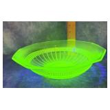 VINTAGE GREEN URANIUM DEPRESSION GLASS BOWL 10"