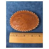 HAND-TOOLED LEATHER BALD EAGLE BELT BUCKLE