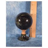 GREEN & BLACK MARBLED STONE SPHERE ON STAND