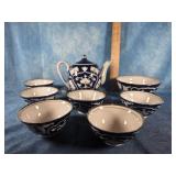 VTG. UZBEK HAND-PAINTED TEAPOT, CUPS, BOWL & PLATE