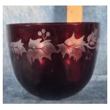 VTG. RUBY RED TELEFLORA GLASS BOWL  5" TALL