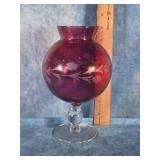CRANBERRY GLASSD 8" STEMMED GLOBE VASE