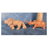 STONEAGE ARTS HAND CARVED STONE LION & RHINO