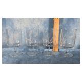 4 SHORT STEM ETCHED MID-CENTURY GLASS GOBLETS