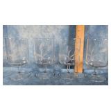 4 SHORT STEM ETCHED MID-CENTURY GLASS GOBLETS