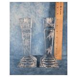 VINTAGE ETCHED CRYSTAL CANDLESTICK HOLDERS SIGNED