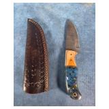 8" HAND FORGED DAMASCUS STEEL FIXED BLADE KNIFE